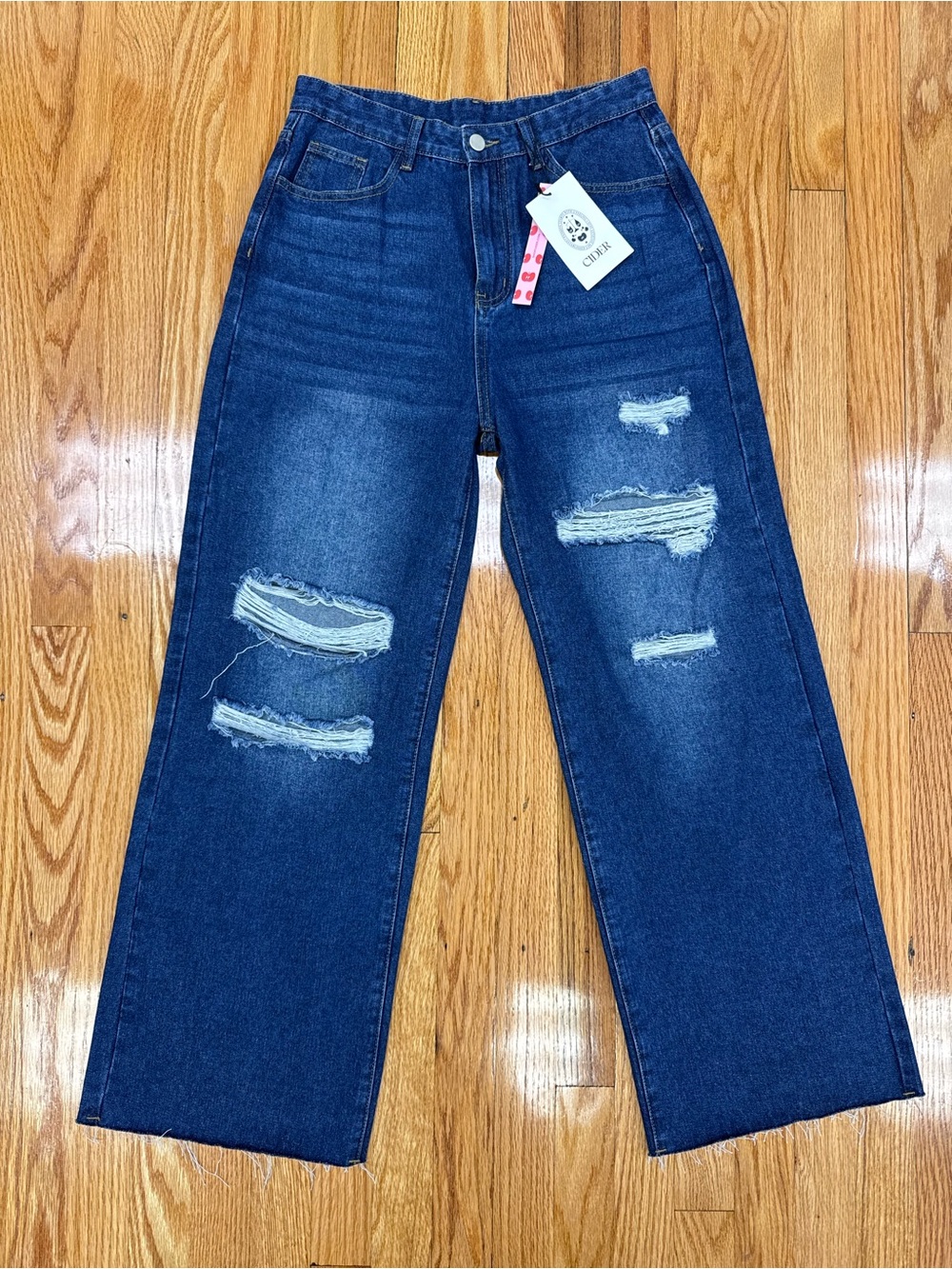 Cider High-Rise Distressed Wide Leg Jeans - Dark Blue NWT